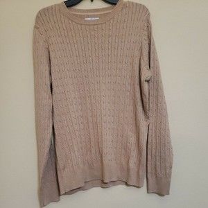 Kim Rogers Large Cable crew Knit Sweater sparkly tan glittery‎ gold